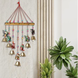 Tarini Gallery Colourful Windchimes Jhoomar Hanging for Home Door Wall Temple Bedroom Decorative Accessories for Party Festival Decor Wedding Festivities & Gifting Size 21 Inches (Elephant)
