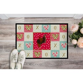 Caroline's Treasures CK5269JMAT Malaysian Serama Chicken Love Doormat 24x36, Red Front Door Mat Indoor Outdoor Rugs for Entryway, Non Slip Washable Low Pile, 24H X 36W