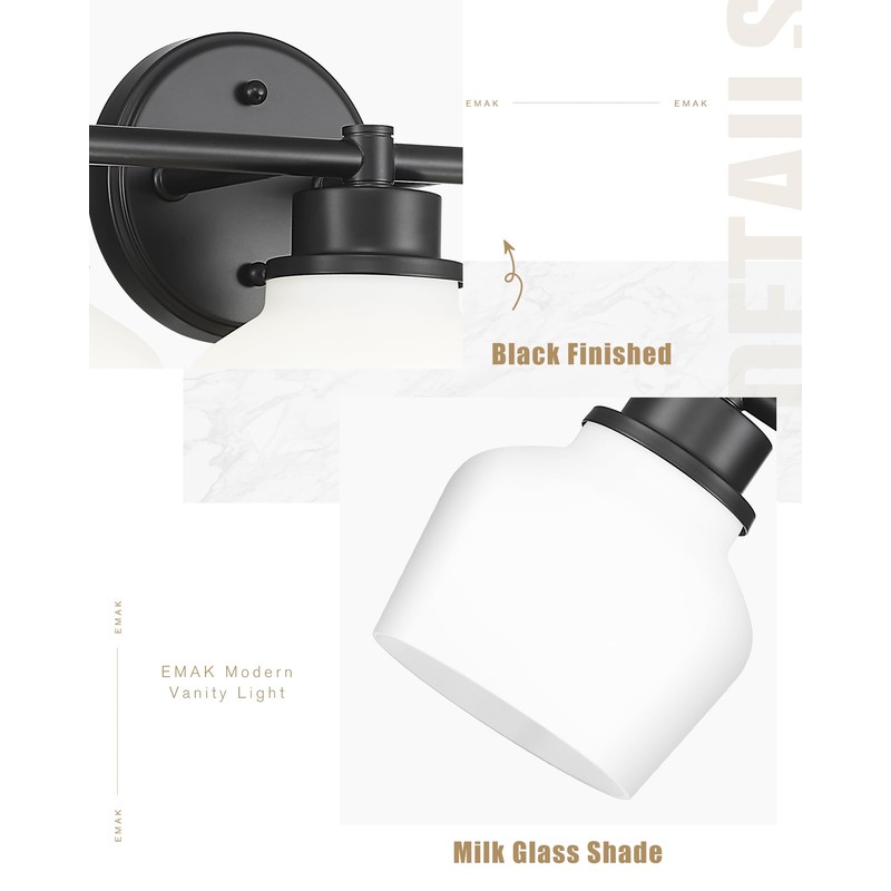 Emak 2-Light Vanity Light, Modern Farmhouse Black Bathroom Fixture Over