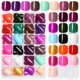 LoveOurHome 576pc Press on Toenails Women Fake Toe Nails Tips, Gel Glue on Toe Nails Press on Nail Short Square Fake Toenail Artificial False Toenails Stick Pedicure 24 Colors Acrylic Toenail Tips