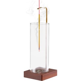 Ling-Luo Premium Wooden Incense Holder with Glass Ash Catcher - Mess-Free, Elegant Agarbatti Stand for Clean & Safe Burning - Ideal for Yoga, Spa, Meditation & Home Relaxation