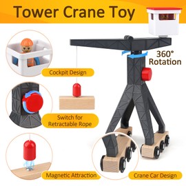 Vanplay Construction Toys for 2 3 4 5 Year Olds, Wooden Construction Vehicle Toys Set with Tower Crane Toys Digger Toys Dump Truck Road Roller, Boys Toys Gift for Kids Toddler