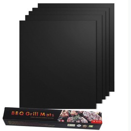 Rowcay 5 Pcs Grill Mats for Outdoor Grill, Grill Mat, Oven Liner, Reusable for Ovens, Gas Grills, Charcoal Grills and Electric Grills, 15.75x13-Inch, Black