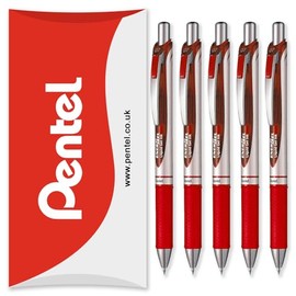 Pentel EnerGel XM BL77 - Retractable Liquid Gel Ink Pen - 0.7mm - 54% Recycled - In Pillow Packaging (Red Pack of 5)