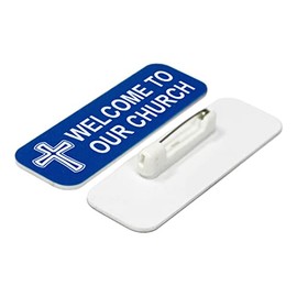 Welcome to Our Church, Cross Design, 1 x 3 Name Tag/Badge, Blue (10 Pack)
