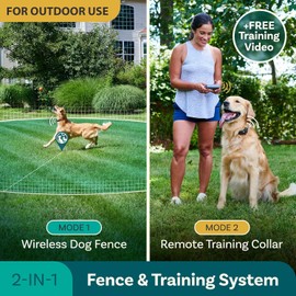 Wireless Dog Fence System & Remote Training Collar, 2.4GHz Non-GPS Fence for Dogs Wireless, 2 in 1 Dog Fence Wireless System for 2 Dogs Electric Fence Buzz, Noise Vibration, Electric Fence for Dogs