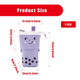 Bojueshaw Cute Milk Tea Stand-Up Pencil Case,Telescopic Cartoon Canvas Pen Holder,Stationery Makeup Bag for Boys Girls Office Supplies(Brown)