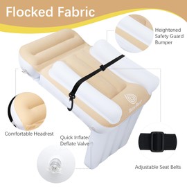 Blublu Park Inflatable Airplane Bed for Toddler, Airplane Seat Extender for Kids, Toddler Travel Bed with High Sides, Safety Belt, Airplane Bed Fits Most Airplane Seats, Car (Cream)