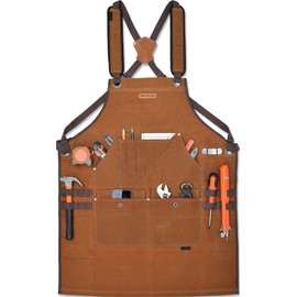 WELKINLAND 16-Pockets Waxed-Canvas Tool Apron, Heavy-Duty Woodwork Aprons, Fully-Adjustable Carpenter Apron, 34" x 27" Blacksmith Woodworking Apron