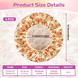 CACASO 4 PCS Kids Satin Bonnets,Silk Bonnet for Sleeping,Kids Bonnets for Girls,Kids Hair Bonnets with Wide Elastic Band,Kids Shower Cap for Girls Toddler Teens Curly Natural Hair(Cute Pattern)