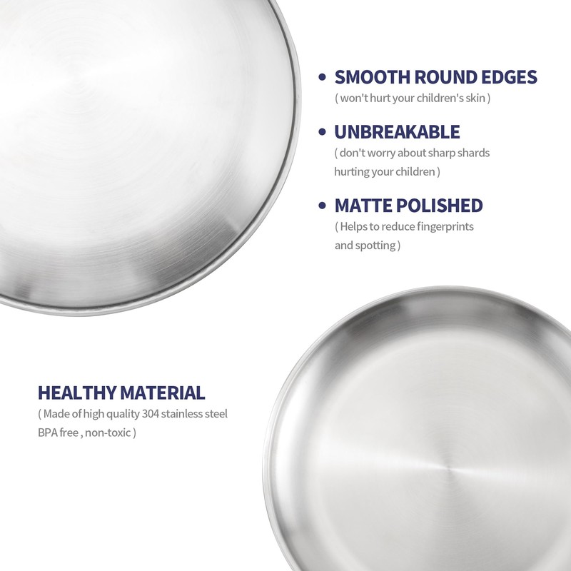 Aramanara 10 Pcs 20 cm Stainless Steel Plate, Round Dinner
