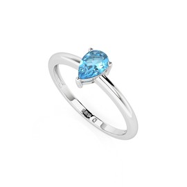 LUSTRE AND LIGHT Natural Swiss Blue Topaz Pear Stackable Ring for Women in Sterling Silver, November Birthstone Jewelry Gifts for Her (US-7, Prong-Set)