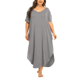 Womens Plus Size Nightgowns Sleepwear Short Sleeve Sleep Dress Maxi Night Gowns with Pockets 4X Light Grey