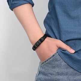 shajwo Cremation Urn Bracelet for Ashes Jewelry for Women Men Memorial Keepsake Cuff Bangle Leather Bracelet,Black 24cm