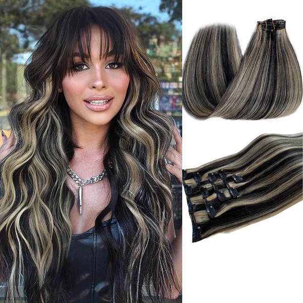 Belaved Clip in Hair Extensions, 20 Inch 70g Black Mix
