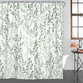 SAOLUIS Floral Shower Curtain, Vintage Flowers Shower Curtain Boho Farmhouse Bathroom Curtain, Floral Leaf Shower Curtain Sets Waterproof Floral Bath Curtain Decor with 12 Hooks, Green 69X70 Inch