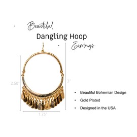 Bohemian Boho Tassel Dangle Drop Earrings for Women – Lightweight Filigree Gypsy Coin Chandelier Disc Charm Hoops – included Gift Box (Hoop with Teardrop Charms - Gold)