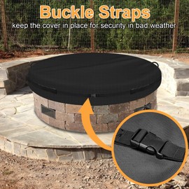 Fire Pit Cover, 75 Inch Outdoor Round Built in Stone Fire Pit Covers, Heavy Duty 600D High Quality Oxford Cloth Patio Large Fire Pit Cover for In Ground Fire Pit, Outdoor Rain, Snow, Wind, UV Proof