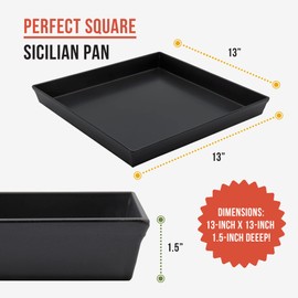 Chef Pomodoro Sicilian Deep Dish Square Pizza Pan, 13.2 x 13.2 Inch, Non-stick Aluminum, Focaccia Crust, Dough Pre-Seasoned Bakeware Kitchenware