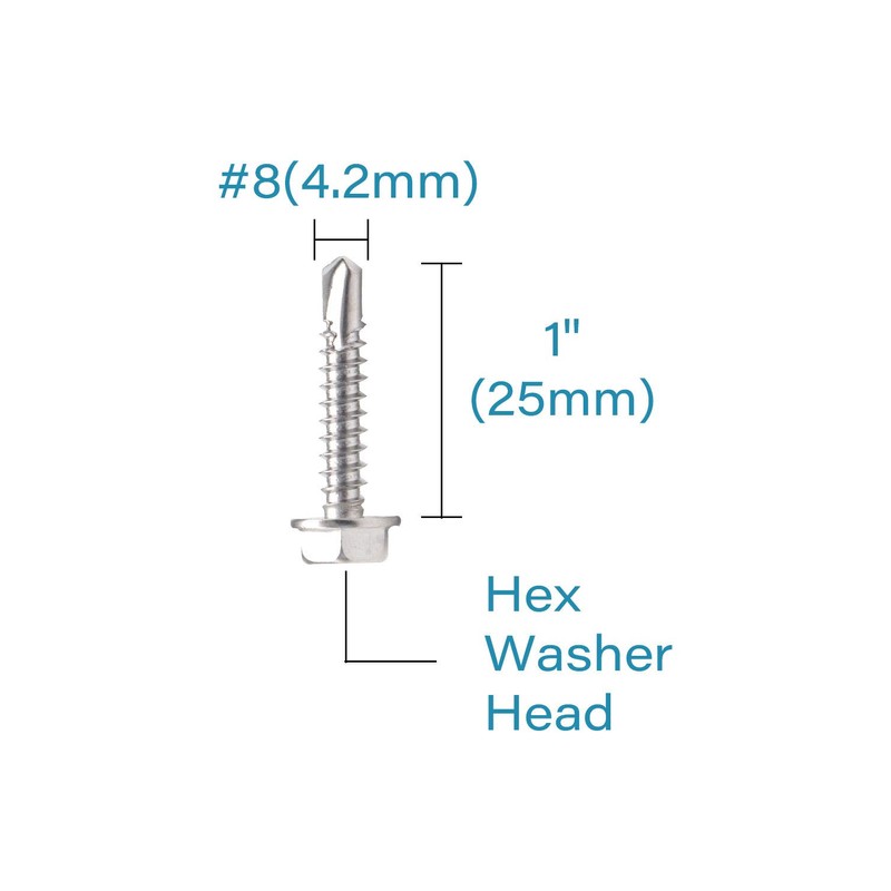 IMScrews 25pcs #8 x 1" Stainless Hex Washer Head Self