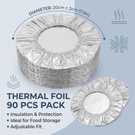 90 Piezas de Tapas elásticas Reutilizables de Papel Aluminio para microondas, aptas para Alimentos, Que retienen el Calor, para Cocina doméstica. Se adaptan al 99% los Platos.