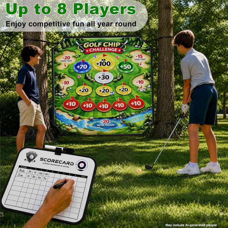 CLASMAX Golf Chipping Game Set, Double-Sided Practice Mat with 2