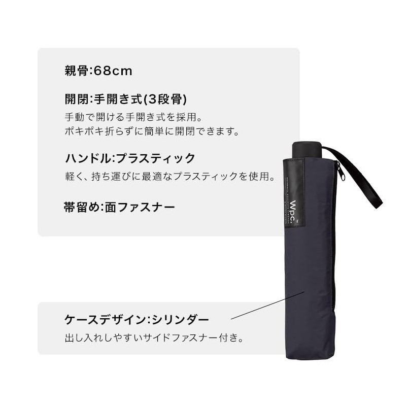 Wpc. RWS-UXW2406-002 Folding Umbrella, 68 EC, Black, Rain Umbrella, Rain