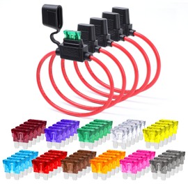 14 Gauge Fuse Holder ATC/ATO, MADCATZ, 5 PCS in-Line Automotive Blade Fuse Holder with 55 PCS Standard Car Fuses, 2A 3A 5A 7.5A 10A 15A 20A 25A 30A 35A 40A Replacement Fuses