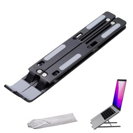OUDQFCJ Laptop Ständer, Faltbarer Aluminiun-Notebook Ständer, Höhenverstellbar und Belüftet Kühlung Laptop Halterung für MacBook Pro/Air, HP, Sony, Dell, alle Laptops (10-17,3") (Schwarz)
