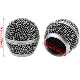 safycaby 2 PCS Microphone Ball Head Mesh Grill SM58 Microphone Head Replacement Microphone Grille Head with Built-in Sponge for SM58 Microphone (Silver)