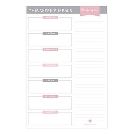 bloom daily planners Weekly Meal Planning Pad - Magnetic Hanging Refrigerator Menu Planner with Tear-Off Sheets & Perforated Grocery Shopping Lists - 6” x 9” (Grey & Pink)