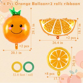 Orange Fruit Balloons, 12 Pcs Citrus Foil Balloons, Large Orange Mylar Balloons for Fruit Themed Party Decoration Birthday Baby Shower