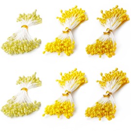 Flower Pep, Artificial Art Flower Wick, 3 Colors, 900 Pieces, Diameter Approx. 0.1 inches (3 mm), Length Approx. 2.2 inches (5.5 cm), Wick for Crafting, Handmade, Artificial Flowers, Staple (Yellow Type)