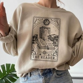 Munla The Reader Tarot Card Sweatshirt - Bookish Reading Witchy Sweater for Librarian, Author, Writer 4XL Black