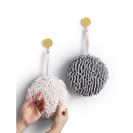 Sophie & Panda Sophie & Panda Fuzzy Ball Towel (Set of 2) White and Gray - Dry Your Hand Instantly conveniently with This Creative Bath Towel Set Decorative Towels for Bathroom (Pack of 2)