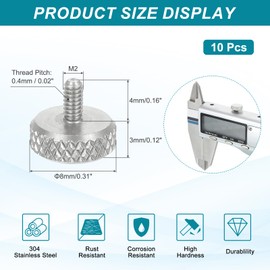 sourcing map M2x4mm Vernier Caliper Screws, 304 Stainless Steel Flat Head Thumb Screws Metric Diamond Knurled Head Bolts Grip Knobs Hand Tighten Thread Fasteners Lock Position, 10 Pcs