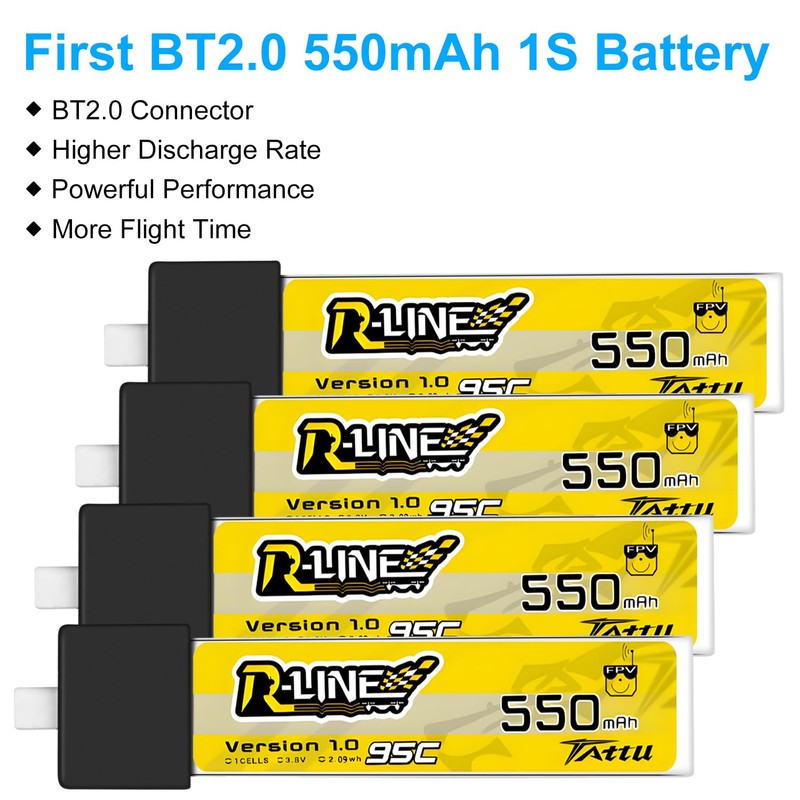 4pcs BT2.0 550mAh 1S Battery 3.8V 95C FPV Lipo Battery