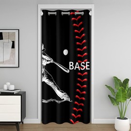 Feelyou Baseball Doorway Curtain Privacy 1 Panel 34"x80" Gift for Baseball Lover 30%-50% Blackout Curtain Sports Game Door Cover Curtain Baseball Gaming Window Treatments Carbon Black