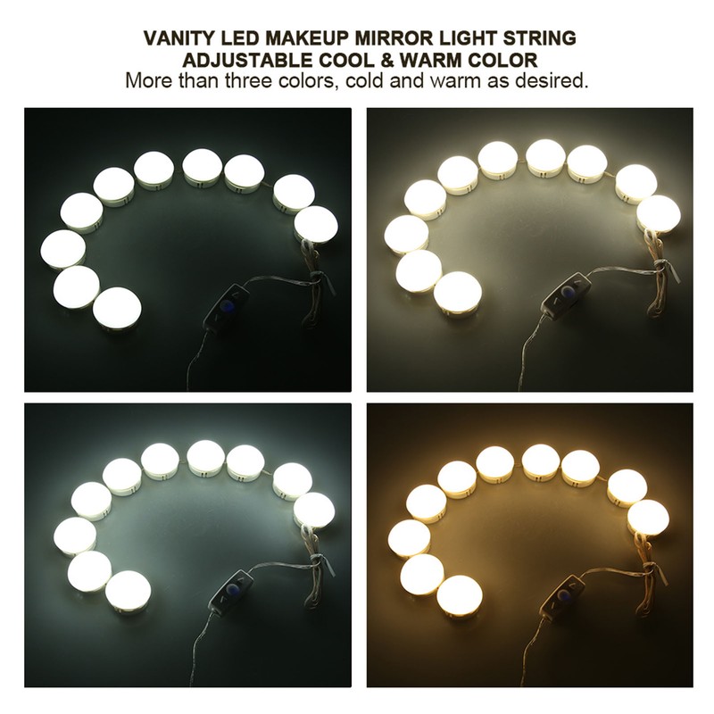 LED Makeup Mirror Lights Dimmable Bulb Warm/Cold Tones Dressing Mirror
