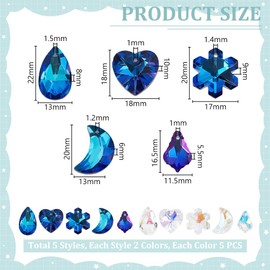 AHANDMAKER 50 Stück 5 Stile Kristallglasperlen Bulk Assorted Anhänger 2 Set Mit Losen Perlen In Verschiedenen Farben Und Formen Kristallanhänger Für Schmuckherstellung Dekorationen