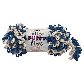 Alize Puffy More Colour Knitting Yarn 10 x 150 g, Finger Knitting Wool without Needle, Choice of Colours, Colour: 6263 Cream/Dark Blue