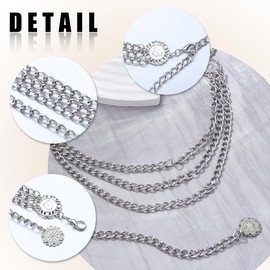 Eigso 3 Layers Minimalist Concho Sun Waist Chain Belts for Women Alloy Belt for Jeans Cowboy Cowgirl Wrap Outfits