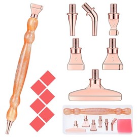 Diamond Art Painting Pen Accessories Tools Set,1Pcs Ergonomic Resin Diamond Drill Pen and 6Pcs Rosegold Stainless Steel Metal Screw Thread Multi Placer Tips and 6 Glue Clay(Orange)