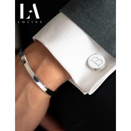 LOLIAS Cuff Links Mens Accessories Jewelry Classic Initial Cufflinks with Gift Box Silver Cufflinks,Letter B