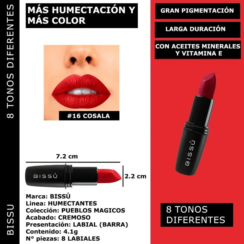 Labiales Bissu Humectantes Tonos Rojos Oscuros 8 Piezas