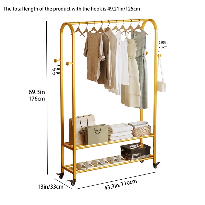 BUZUEY Sturdy Heavy Duty Clothes Rack With Wheels,Modern Clothing Rack