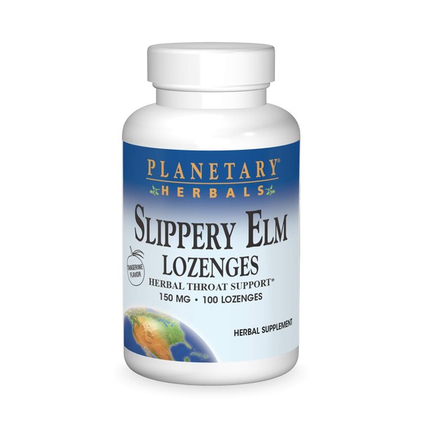 Planetary Herbals Slippery Elm Tangerine Lozenges, Herbal Throat Support, 100 Lozenge