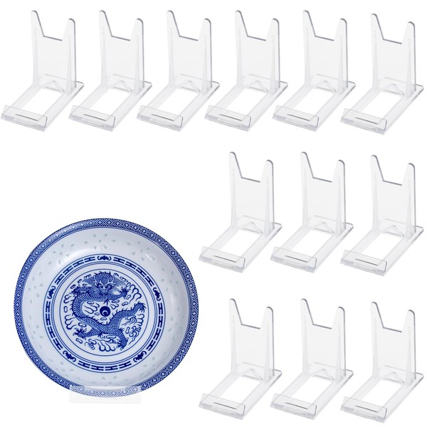 Clear Plastic Display Stands, 12pcs Clear Acrylic Display Stand Easels, Adjustable Acrylic Plate Stands for Display, Multifunctional Plate Display Holder for Plates Books Photos Mobile Phones