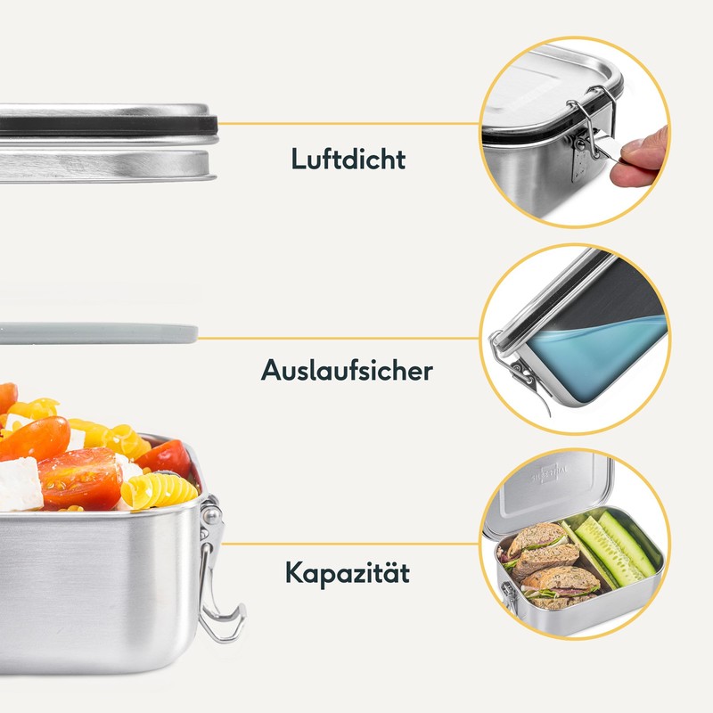 SILBERTHAL Brotdose Edelstahl mit Fächern – 1200ml Lunchbox Erwachsene –