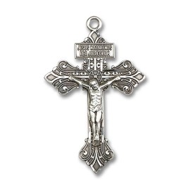 Bliss Sterling Silver Catholic Cross Crucifix Medal Pendant Necklace 24" Chain GiftBox